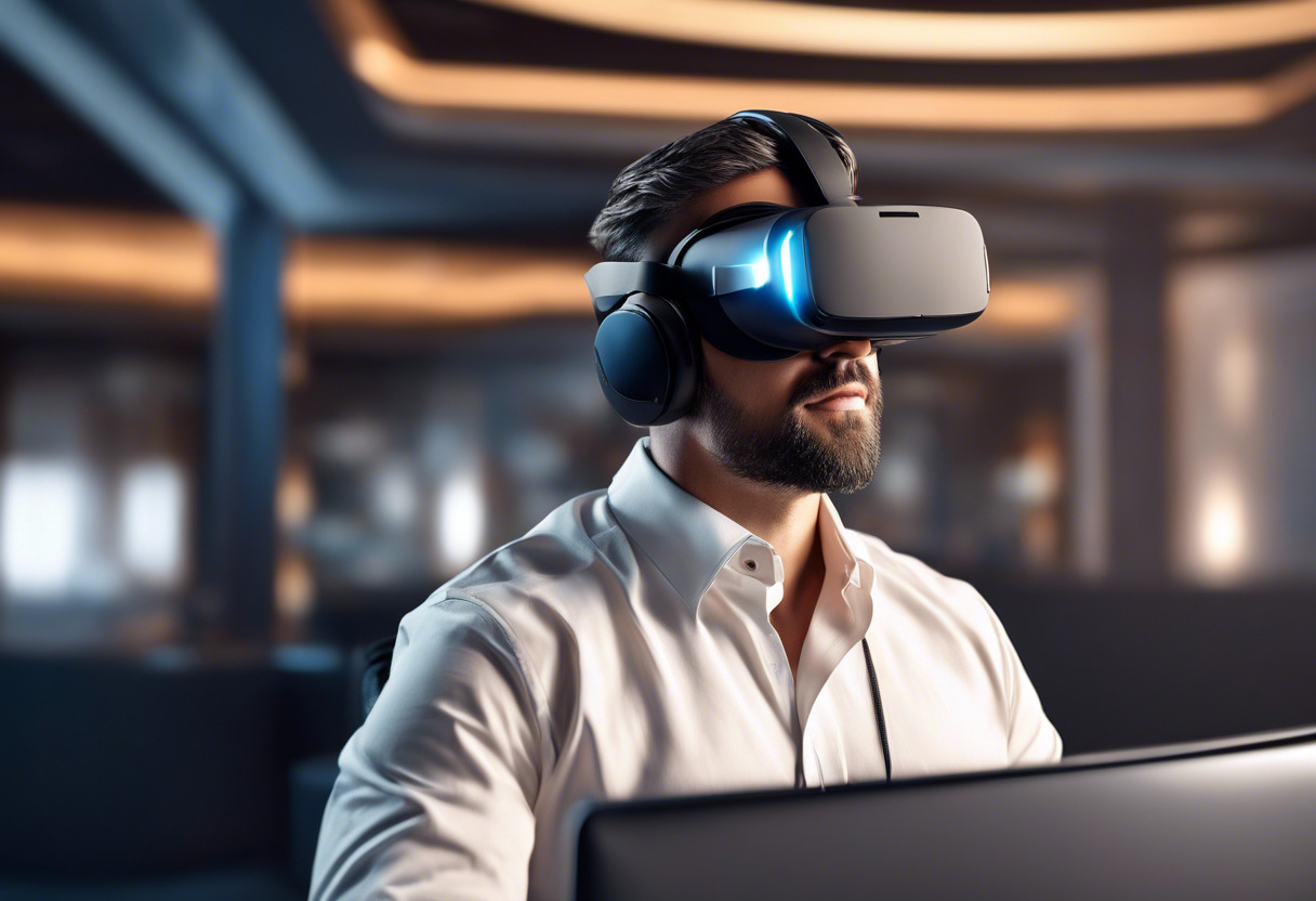 Business user utilizing virtual reality in a corporate setting