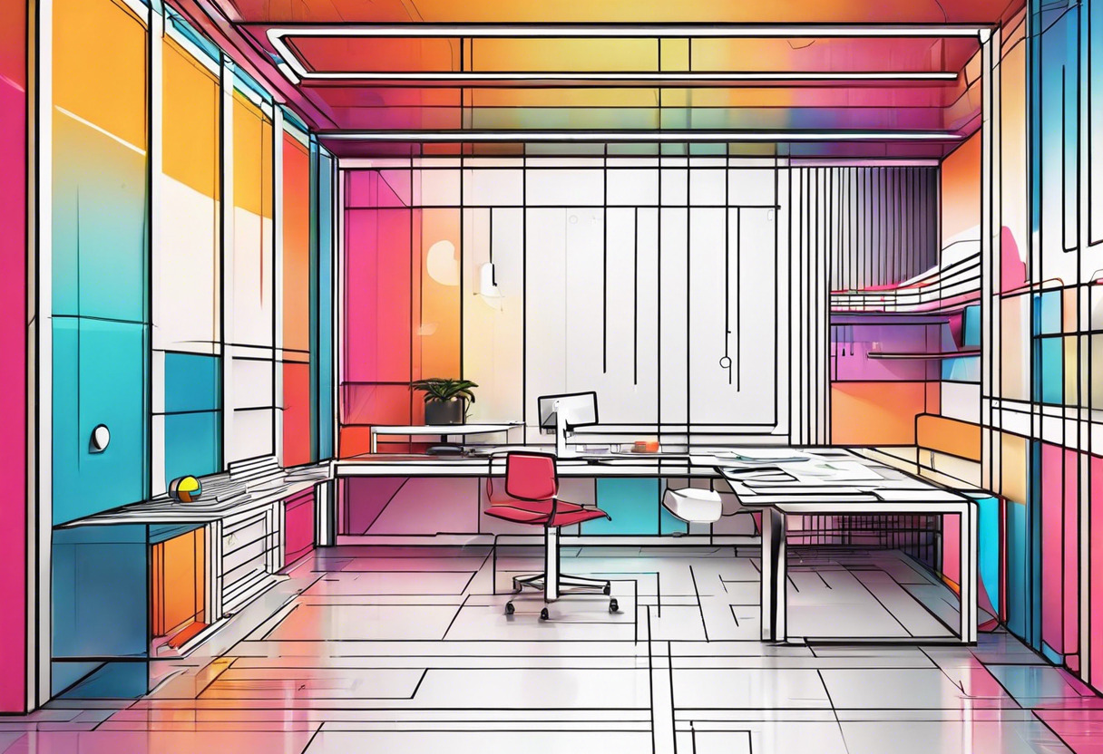 Colorful 3D model artist and a futuristic design studio