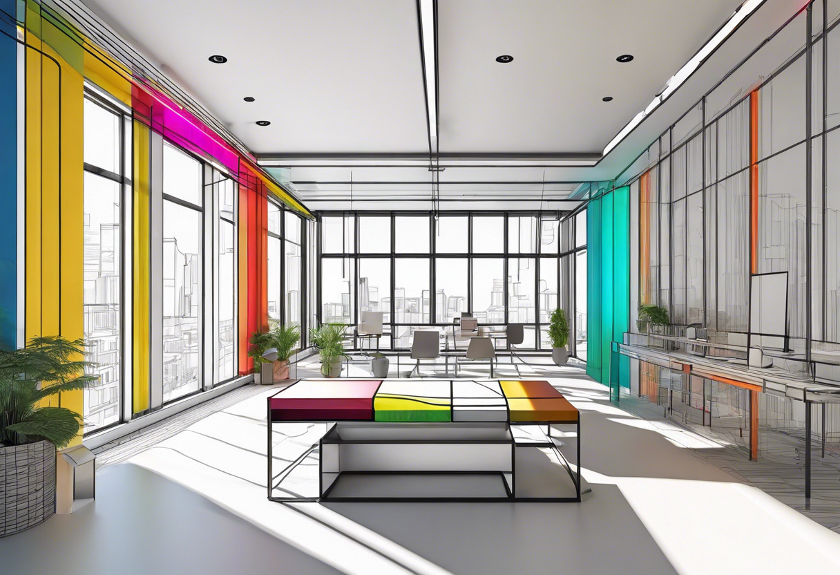 Colorful 3D model visualization in an architecture studio