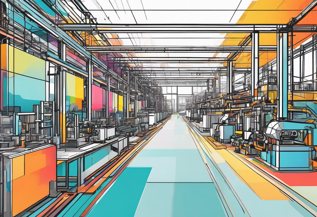 Colorful automation process in a manufacturing factory
