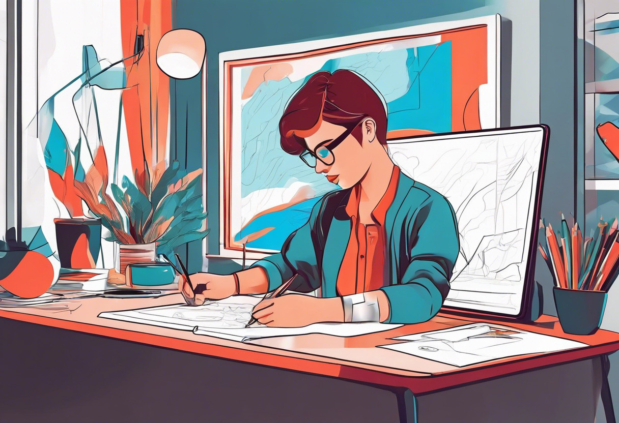 Colorful concept artist creating a digital illustration using Clip Studio Paint at home