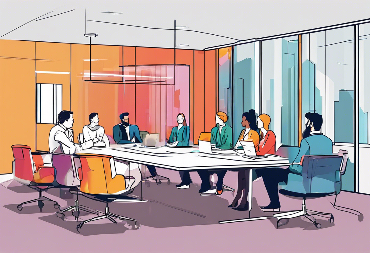 Colorful conference room with a team discussing Docebo's advantages