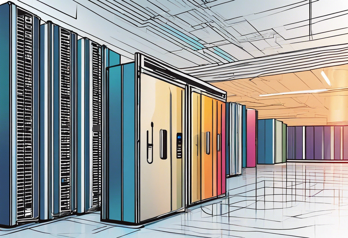 Colorful depiction of a data center powered by Tungsten Fabric technology