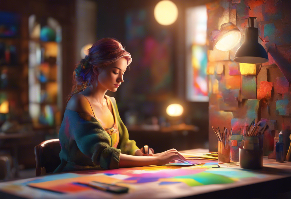 Colorful depiction of a digital painter using Affinity for a project