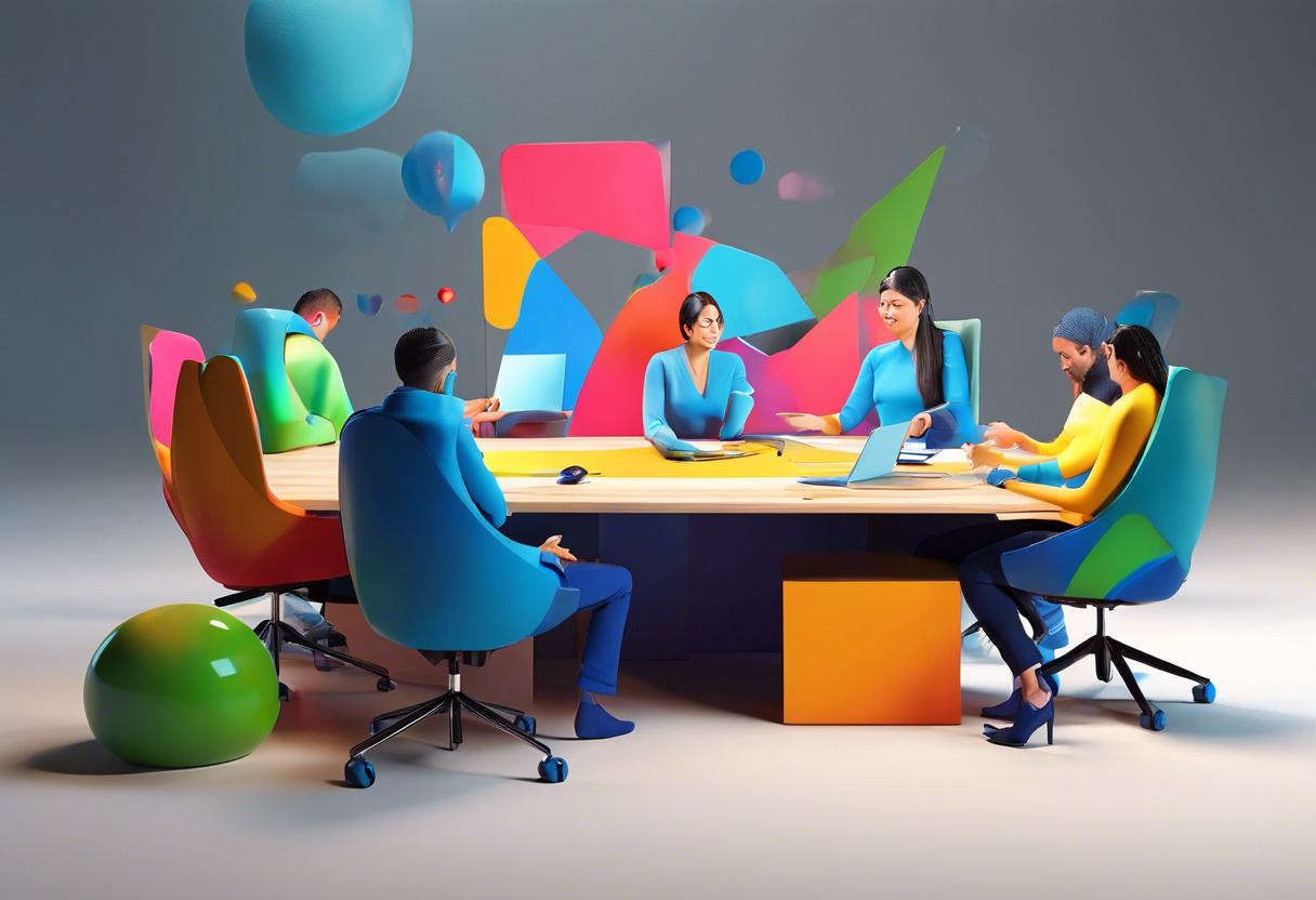 Colorful depiction of a remote team collaborating on Miro