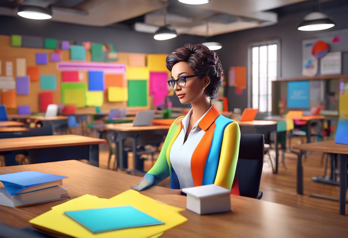 Colorful depiction of an educator in a digital classroom