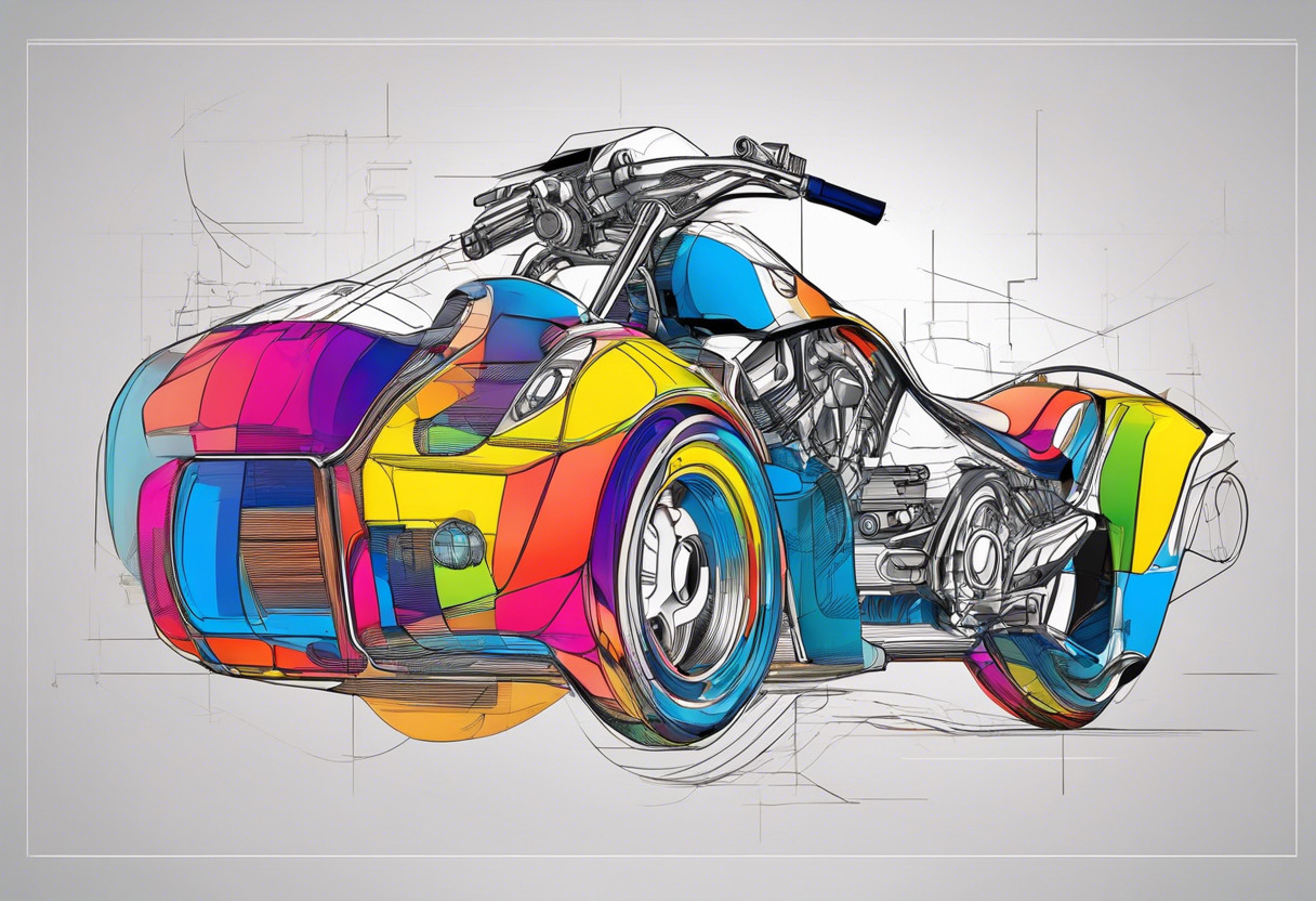 Colorful design canvas showing a mechanical sketch in CorelDRAW