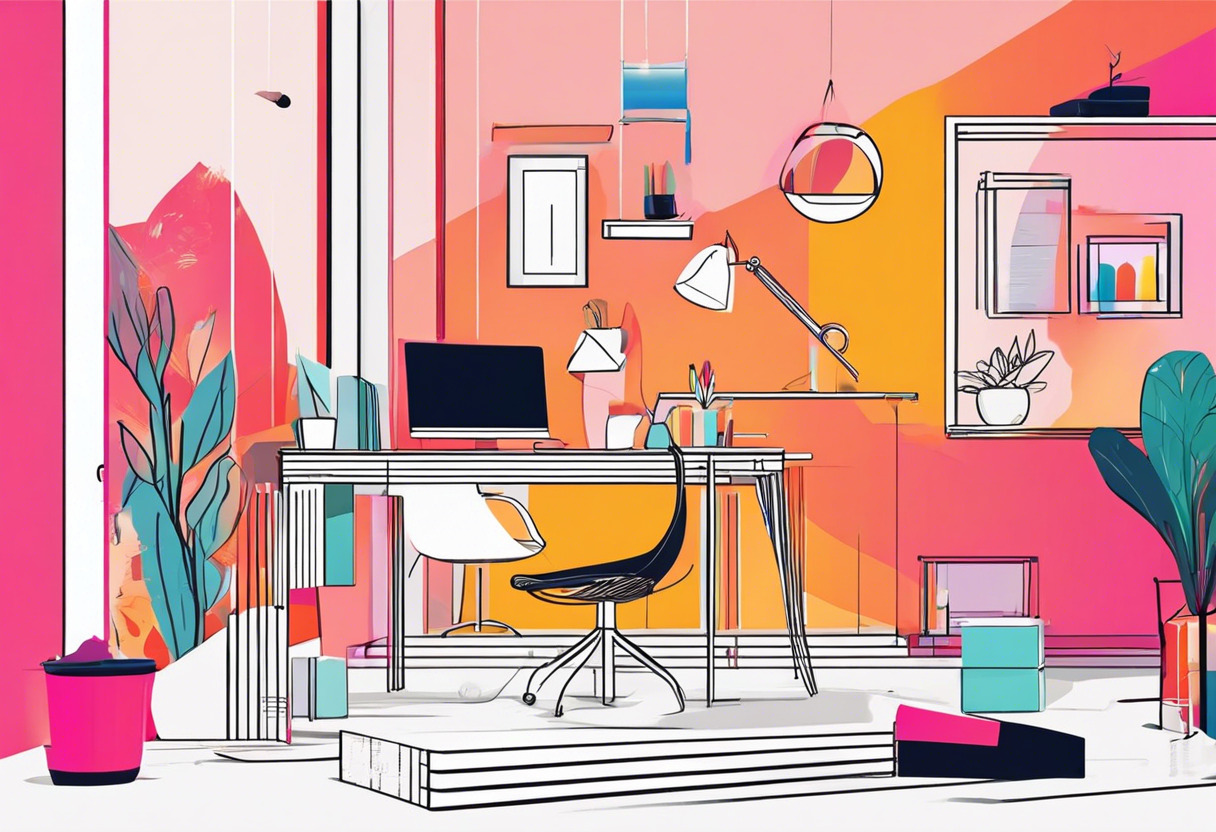 Colorful digital artist at modern workspace