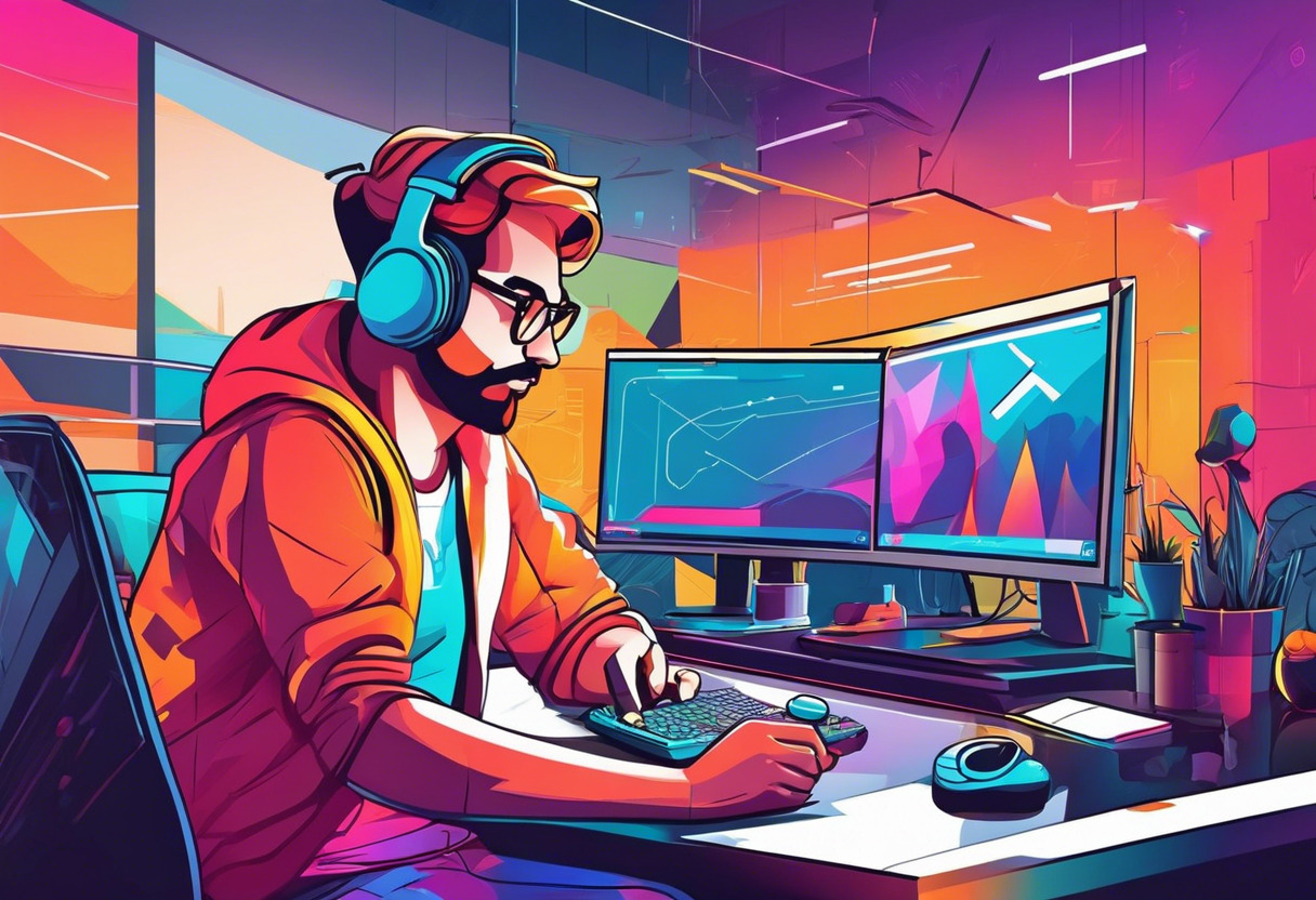 Colorful game developer in a gaming studio