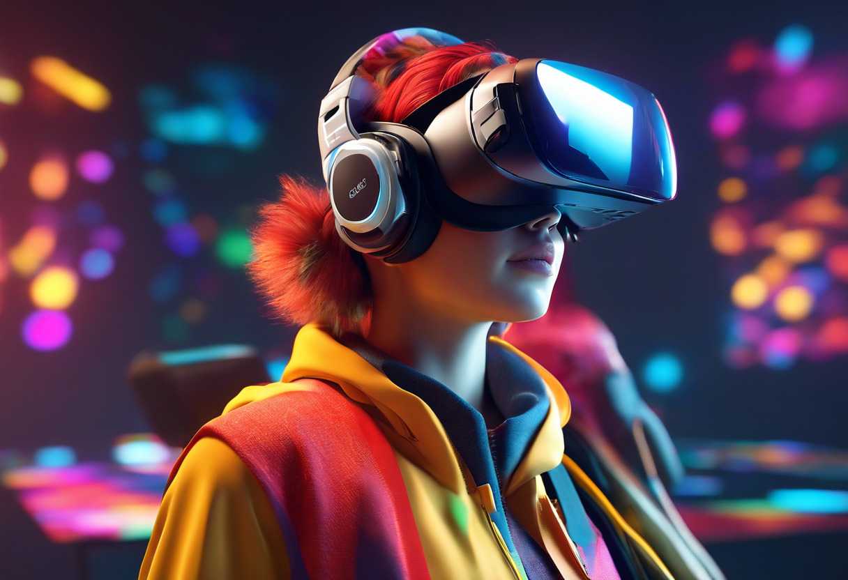 Colorful game developer in a virtual reality environment