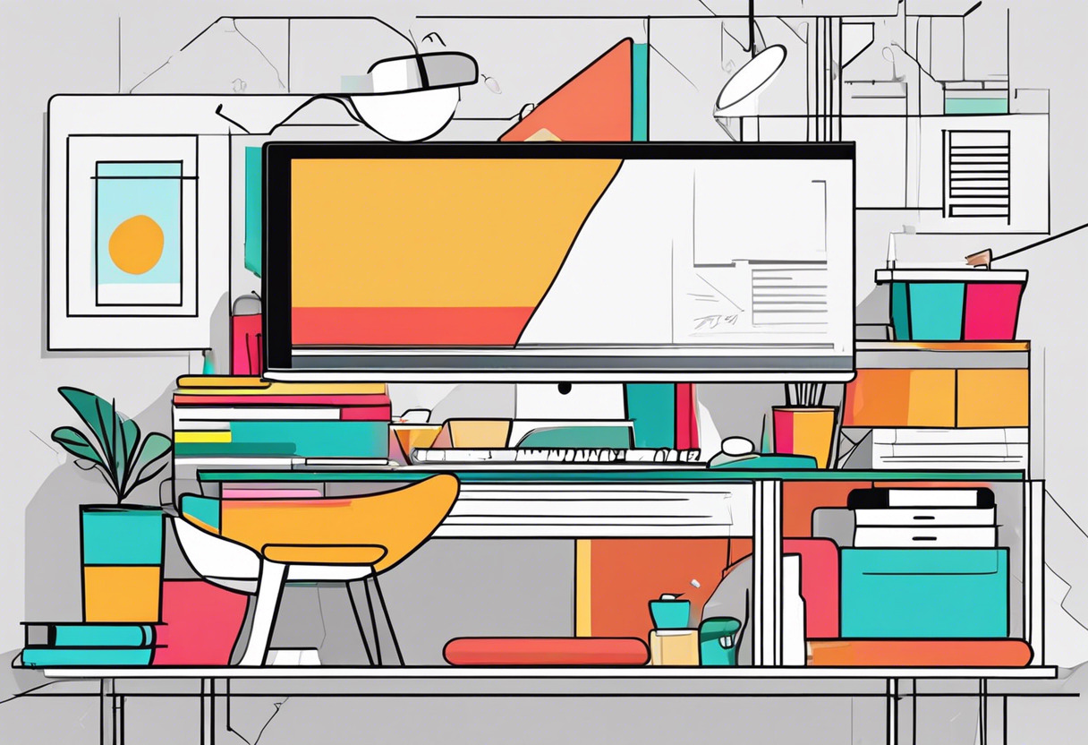 Colorful graphic designer and animation workspace