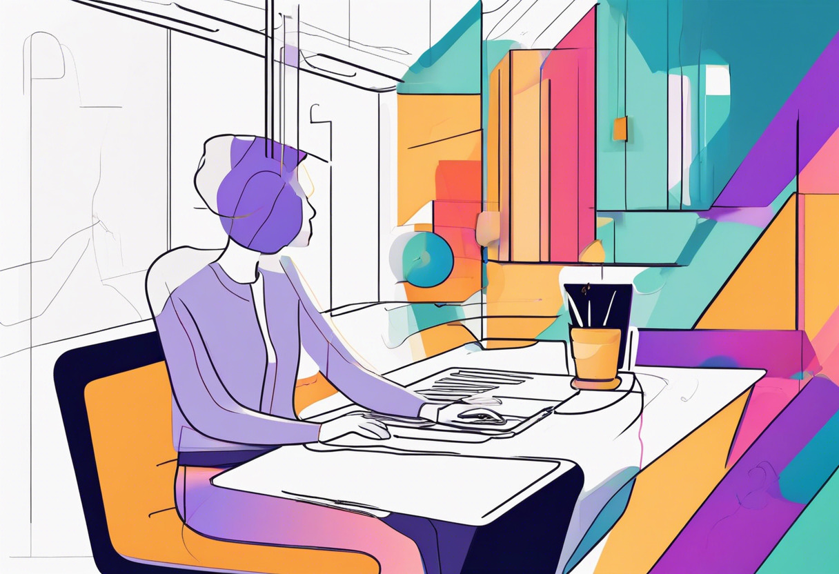 Colorful illustration of a person getting trained online at an enterprise