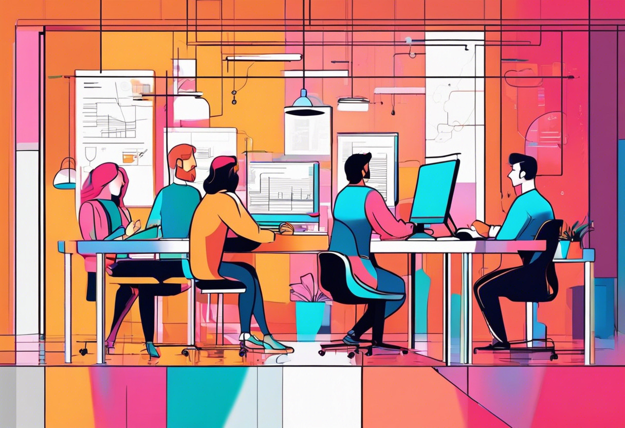 Colorful image of a group of developers working in a tech start-up