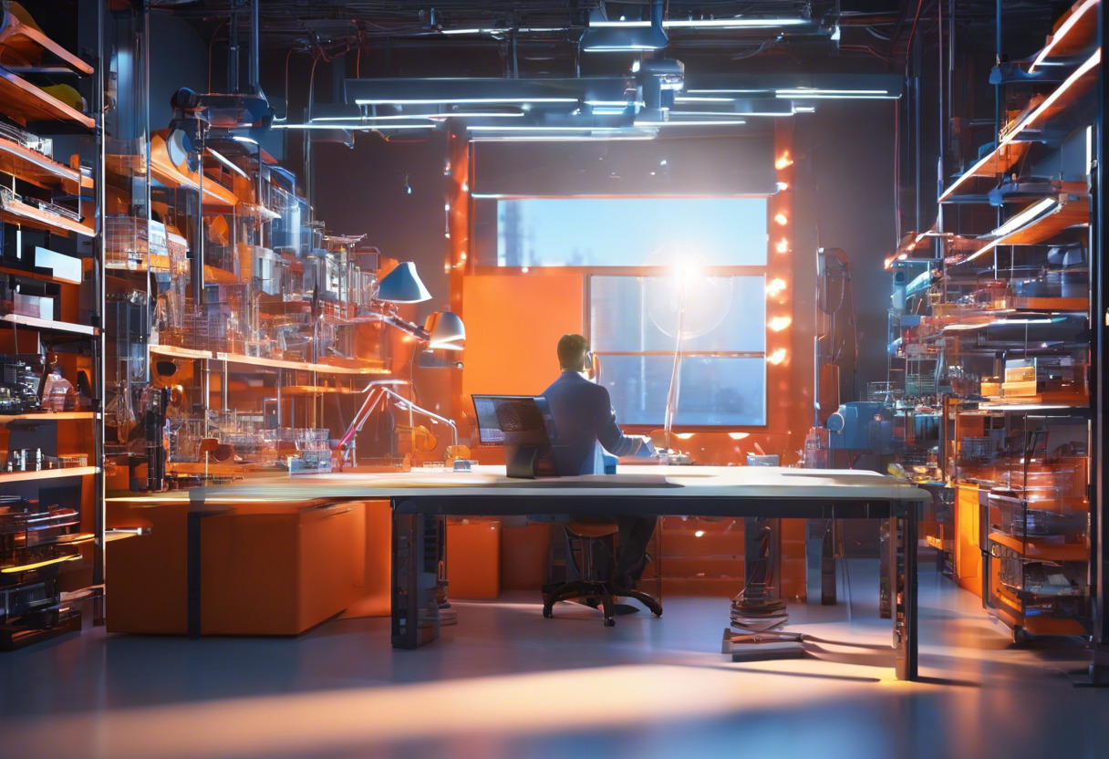 Colorful image of a person working on a visual SLAM project in a high-tech lab