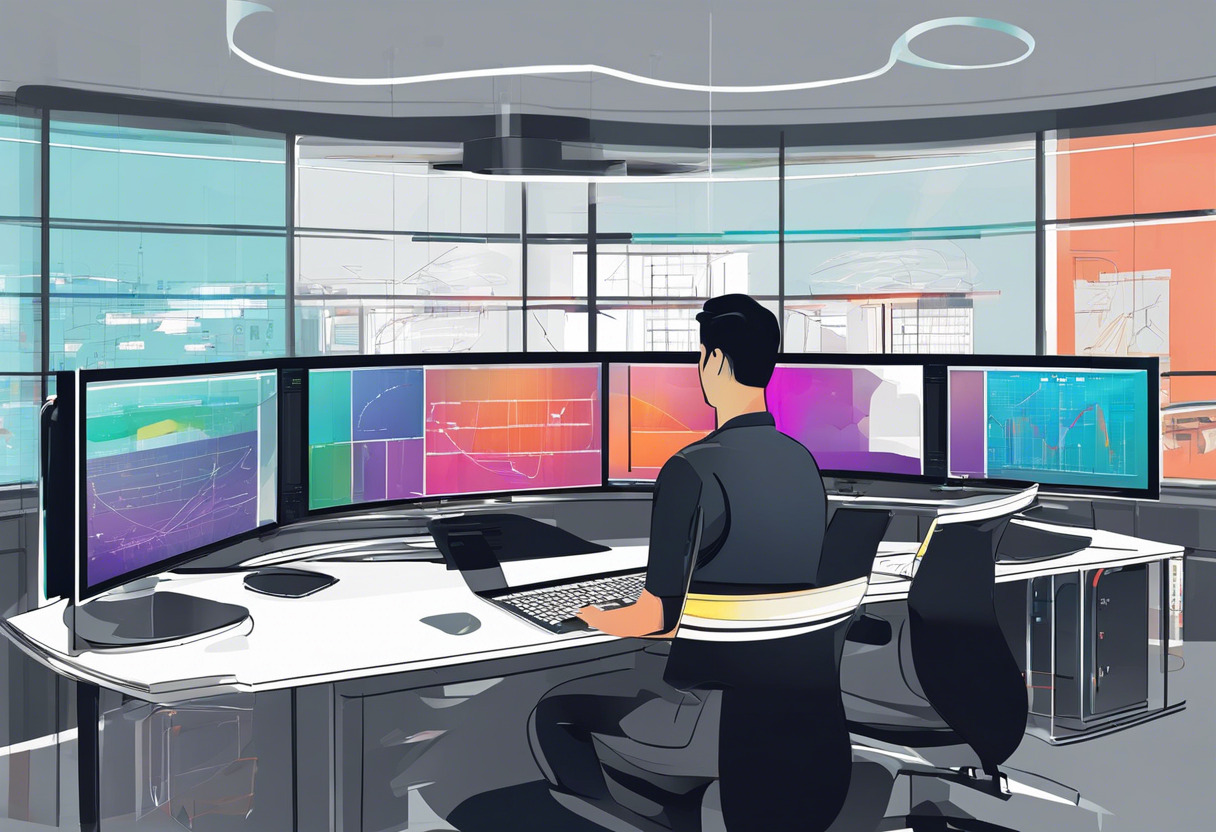 Colorful image of a professional team working on LMS365 in a state-of-the-art operations room