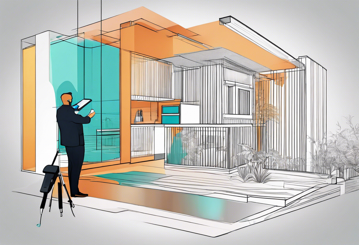 Colorful image of a realtor creating a 3D model of a property using Matterport mobile app