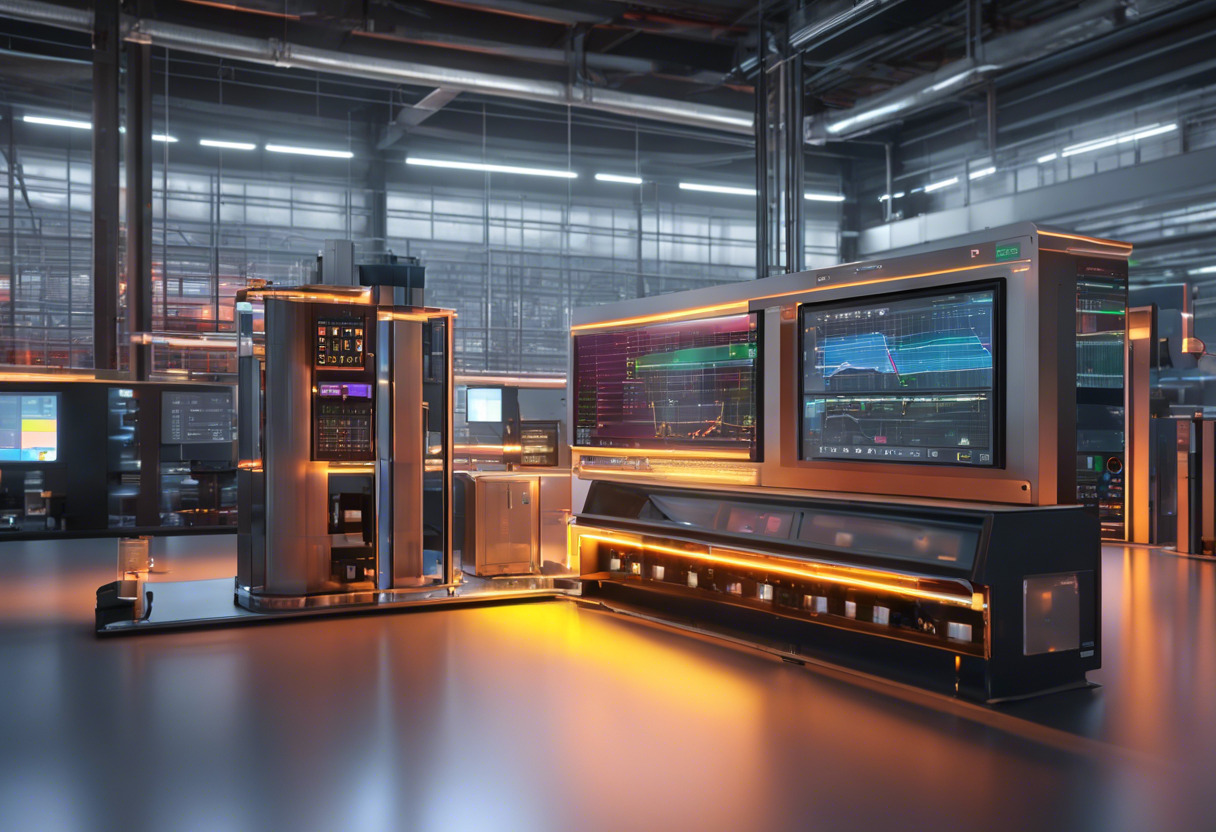 Colorful image of a system integrator interacting with an HMI dashboard in an industrial facility