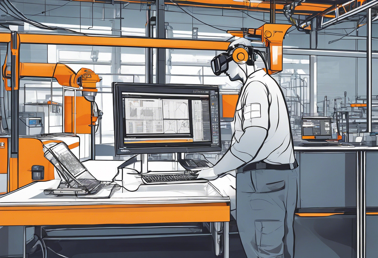 Colorful image of a technician using Vuzix M400 in a factory environment