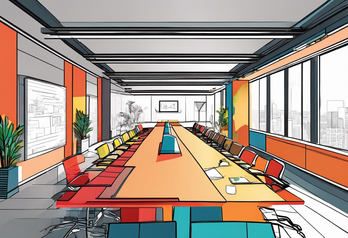 Colorful image of a training scenario in a corporate office setting