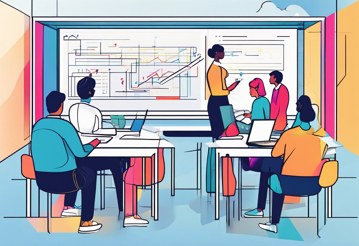 Colorful image of an AI-powered learning session in a high-tech environment