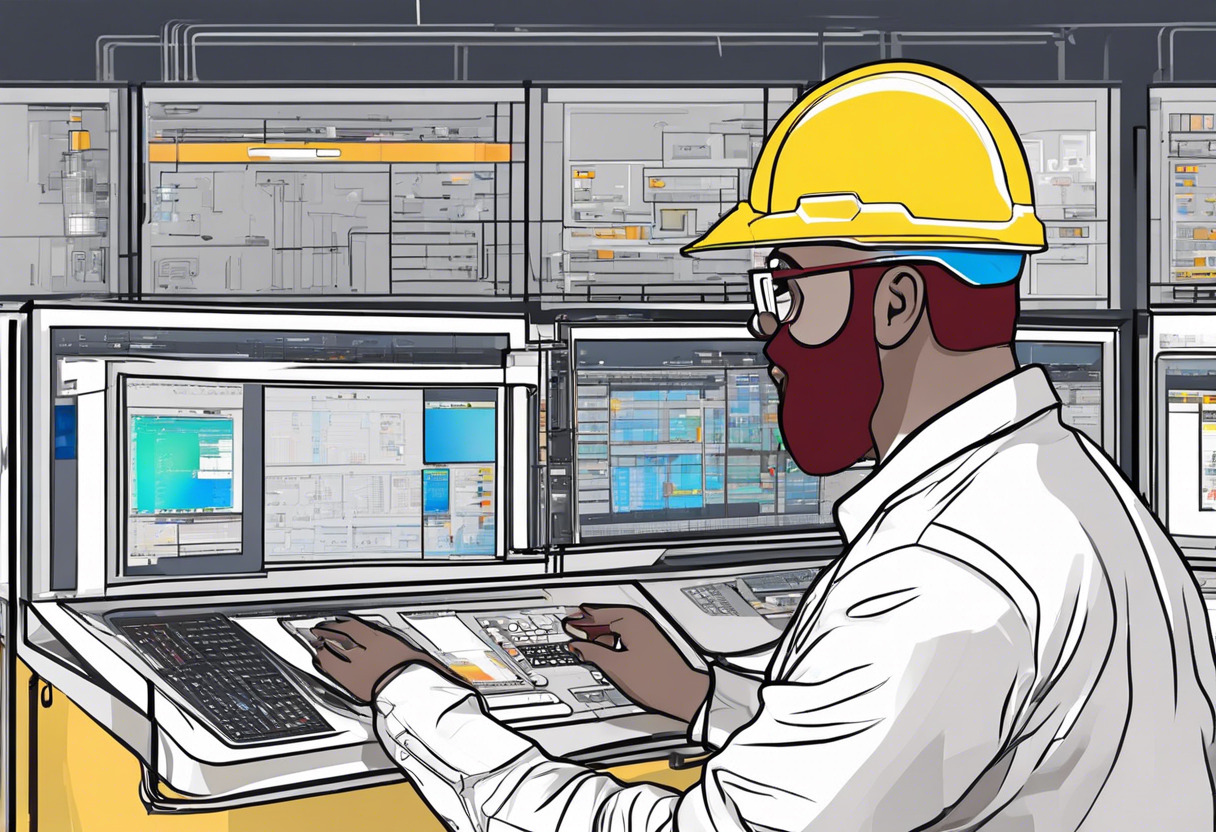 Colorful image of an operator monitoring an industrial process using a HMI system