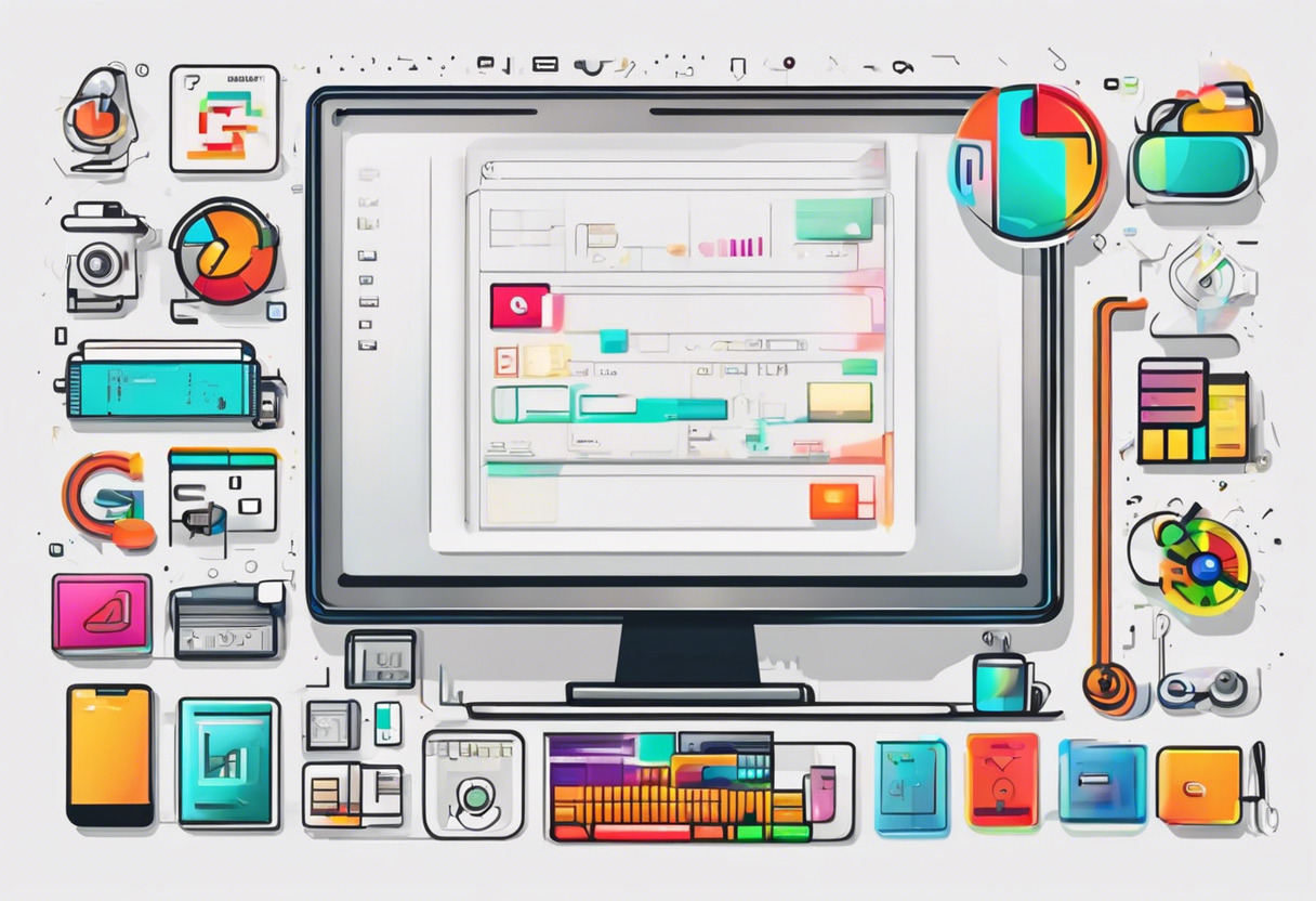 Colorful image of assorted Pygame icons on a digital programmer's workspace