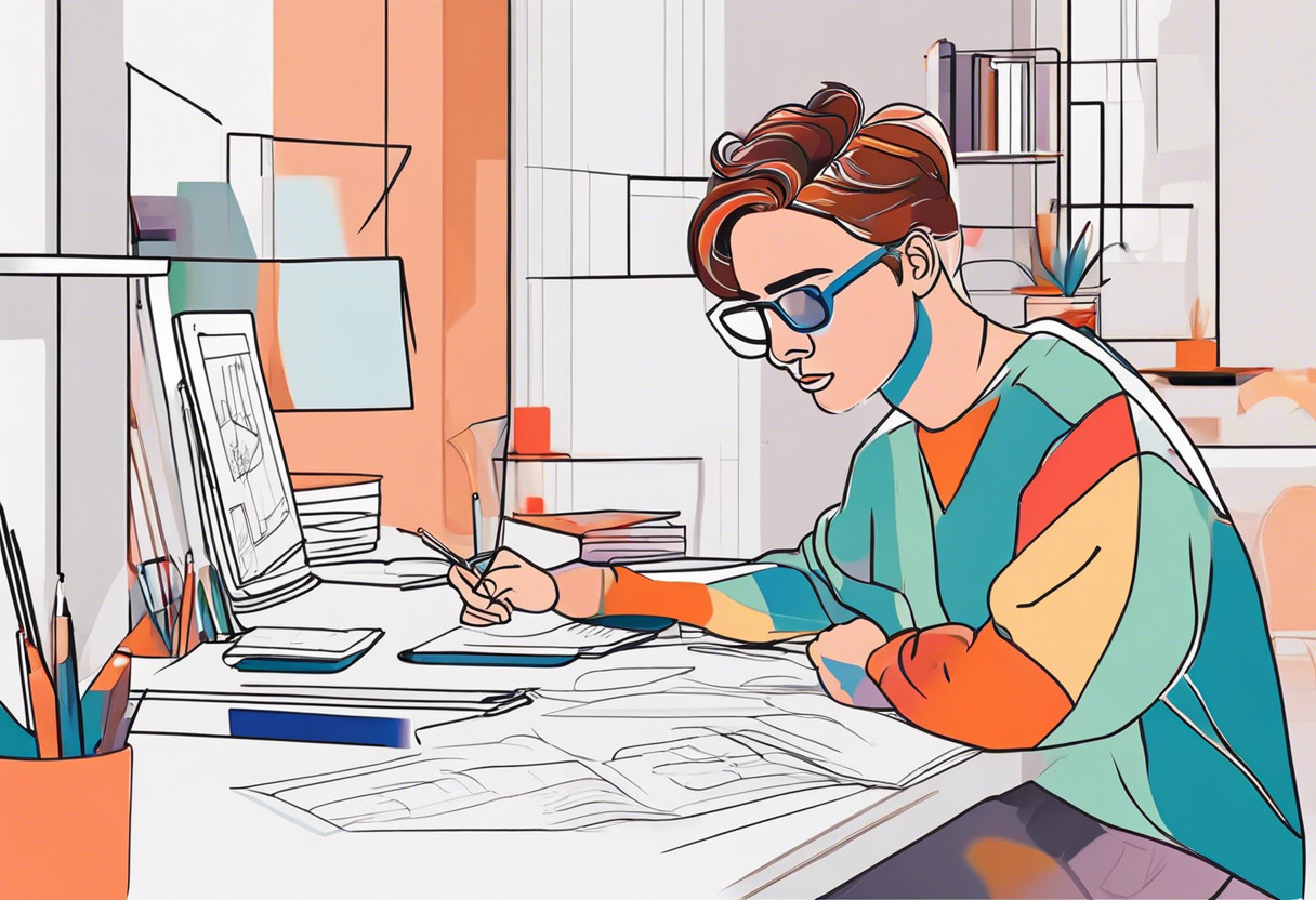 Colorful portrait of a designer using Figma in the workspace