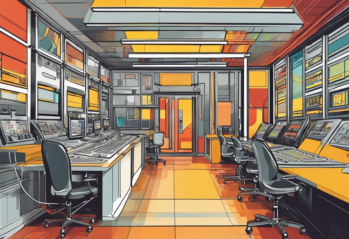 Colorful process control room in an oil and gas industry