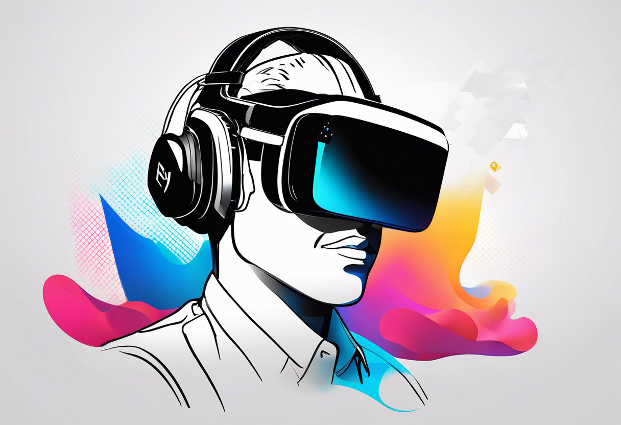 Colorful professional immersed in impressive VR environment, using the HP Reverb G2 headset