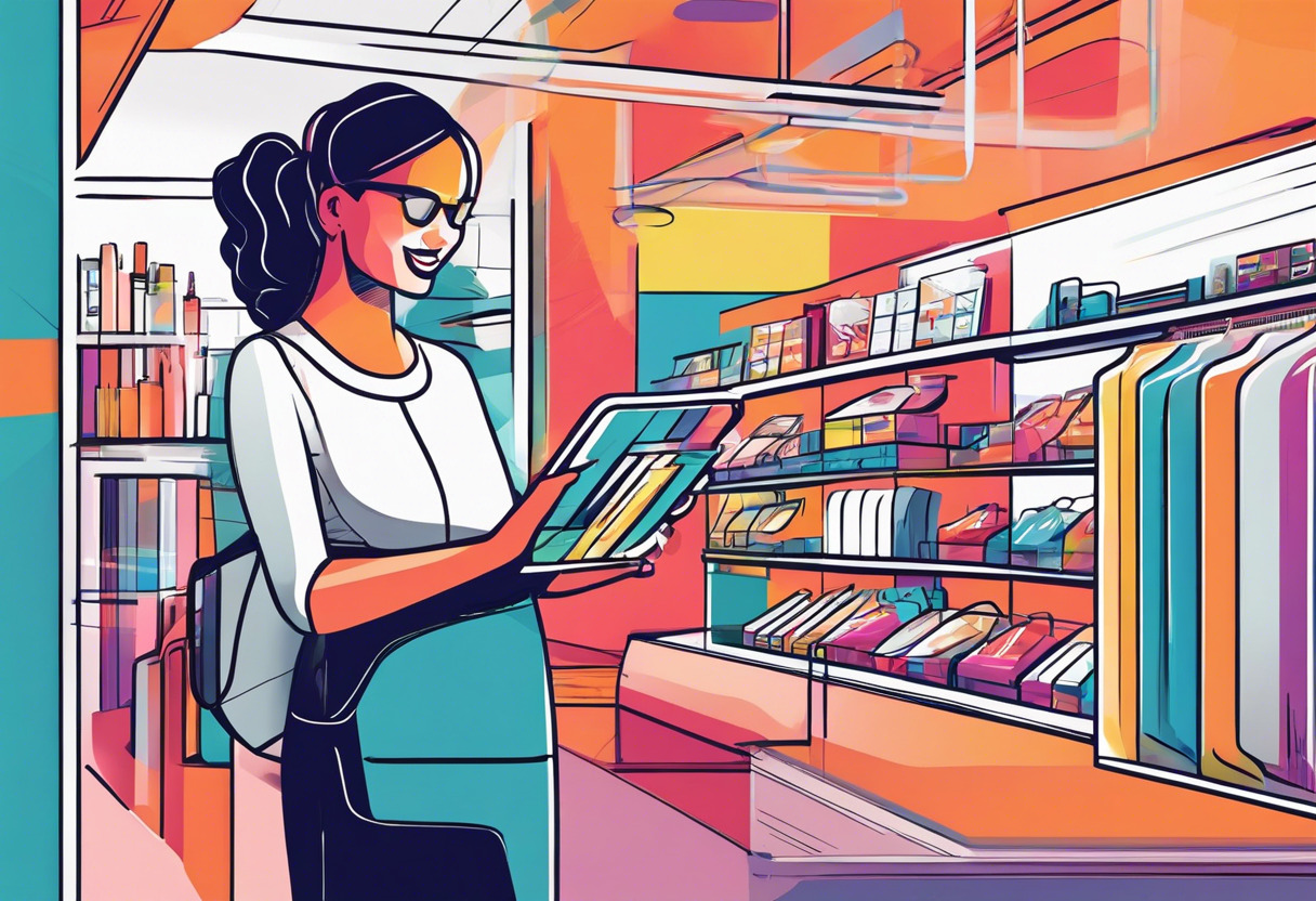 Colorful representation of a content creator using Zappar to enhance a brand packaging experience in a retail store