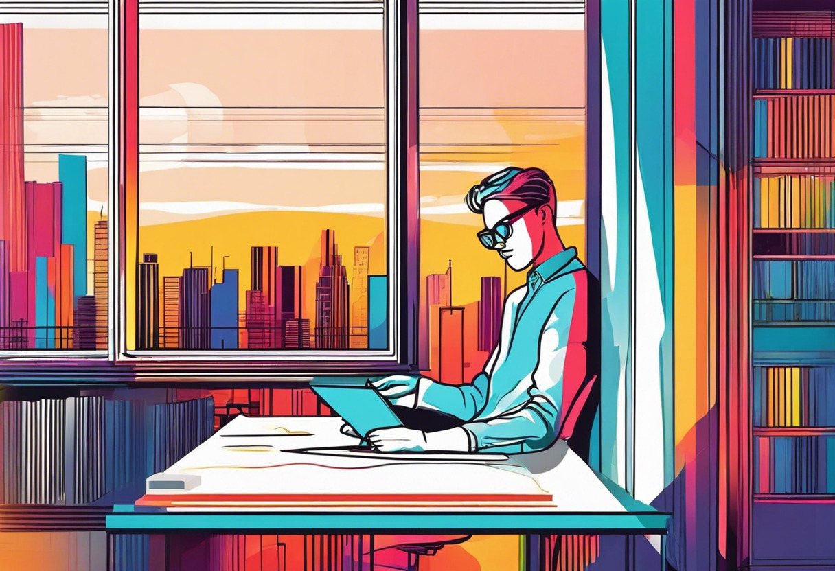 Colorful silhouette of an engaged learner at an urban workspace