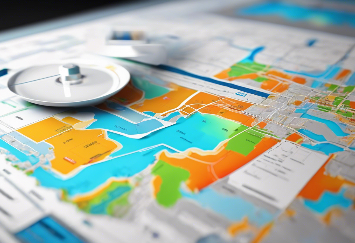 Colorful snapshot of an interactive digital map with upsurging AR share-rate graphs in Camera IQ office