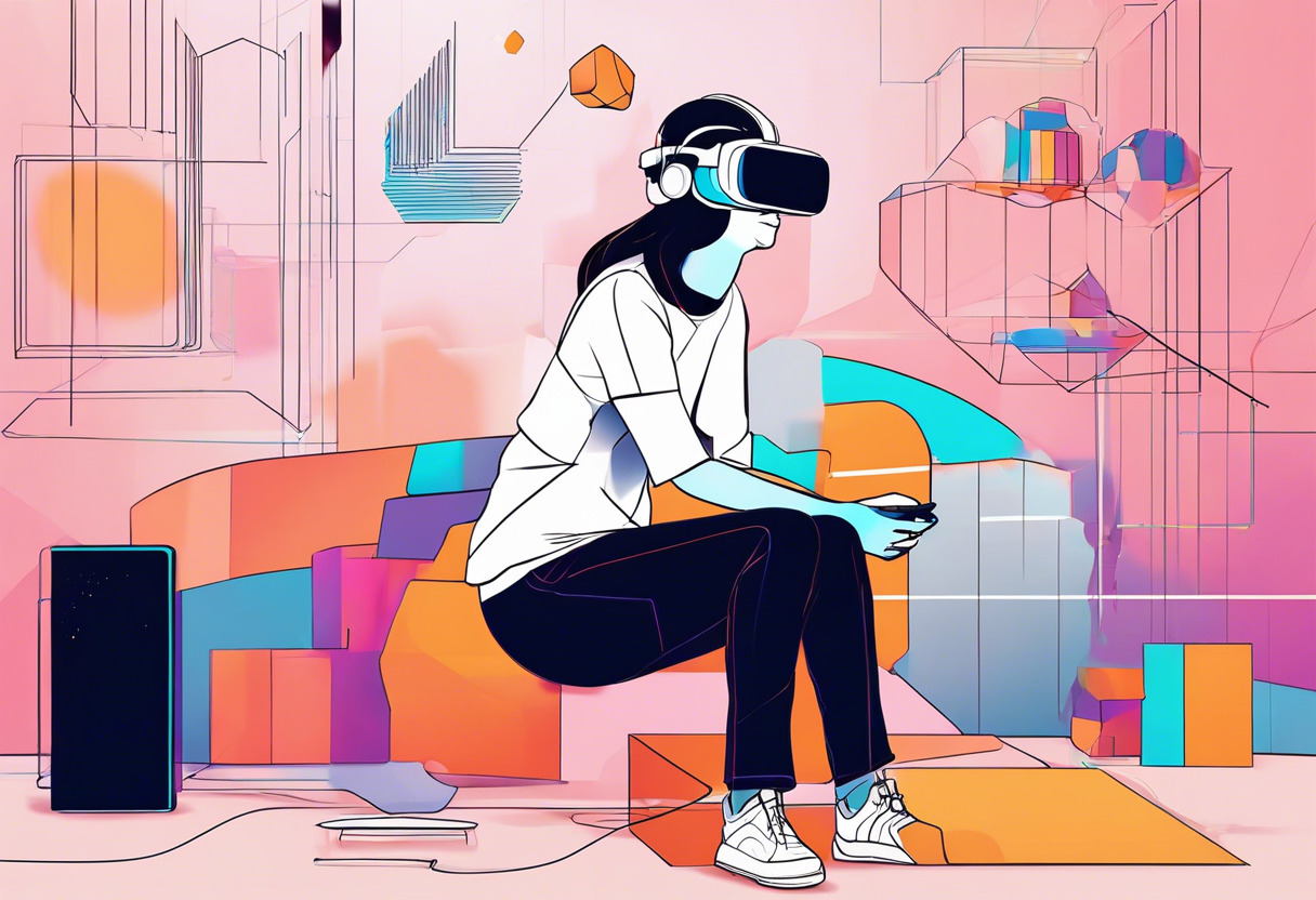 Colorful visual of a VR enthusiast immersing in a gaming world with Pimax Crystal.