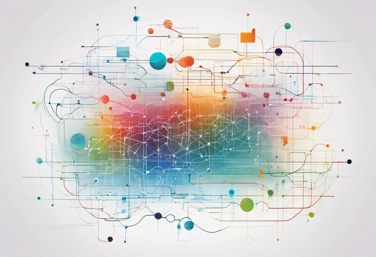 Colorful visualization of an intricate network of software systems, demonstrating ServiceNow's scope