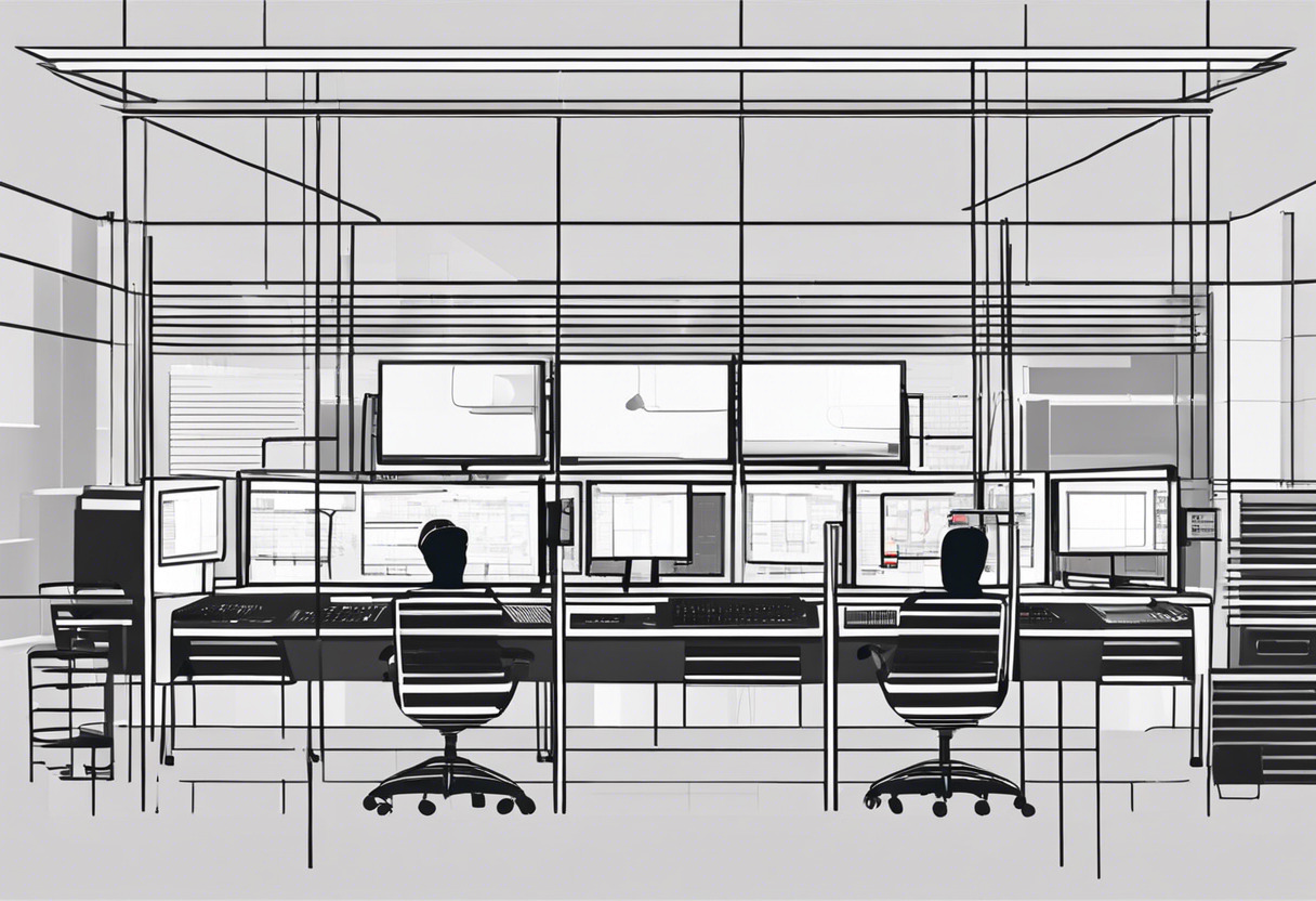 Control room operator monitoring data on multiple screens