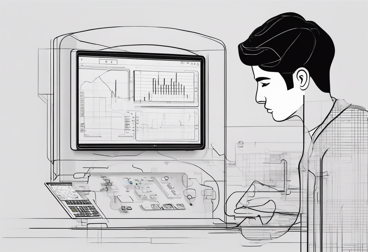 Control system engineer analyzing data on HMI device