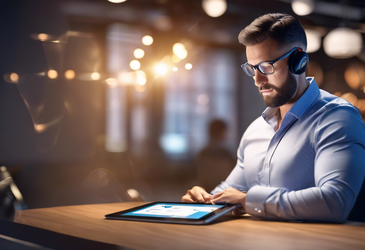 Customer Engagement Strategist examining business impact chart on a tablet