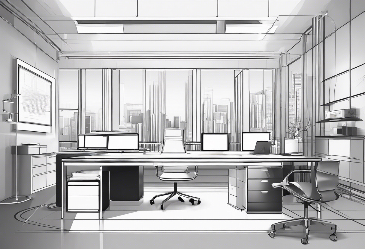 Enterprise-level office setup with various integrated technologies.