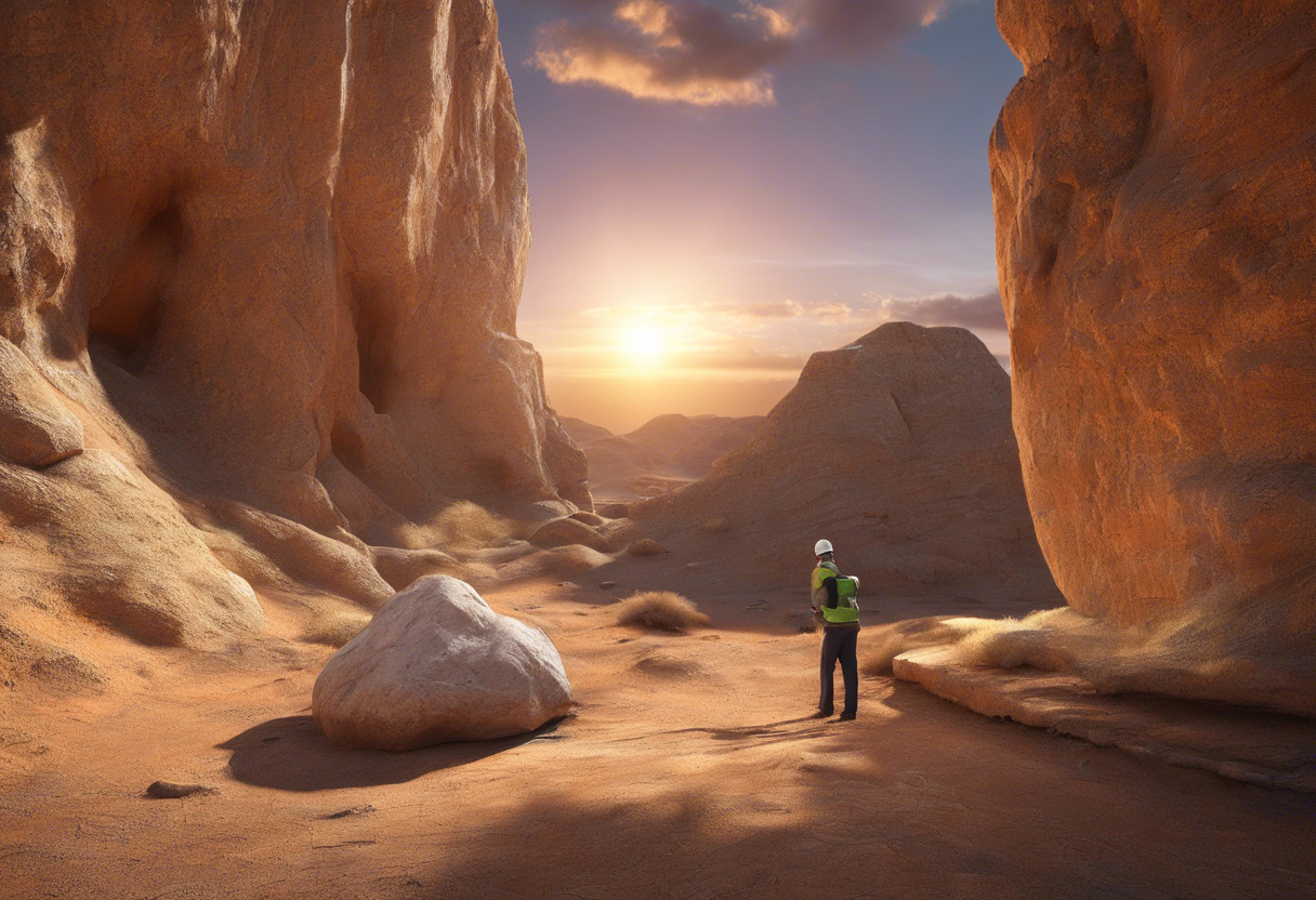 geoscientist examining a rock formation