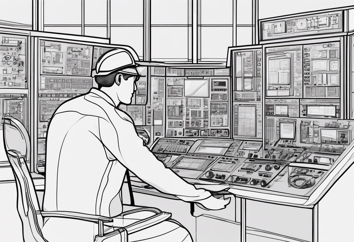 Industrial plant operator in front of his control panel