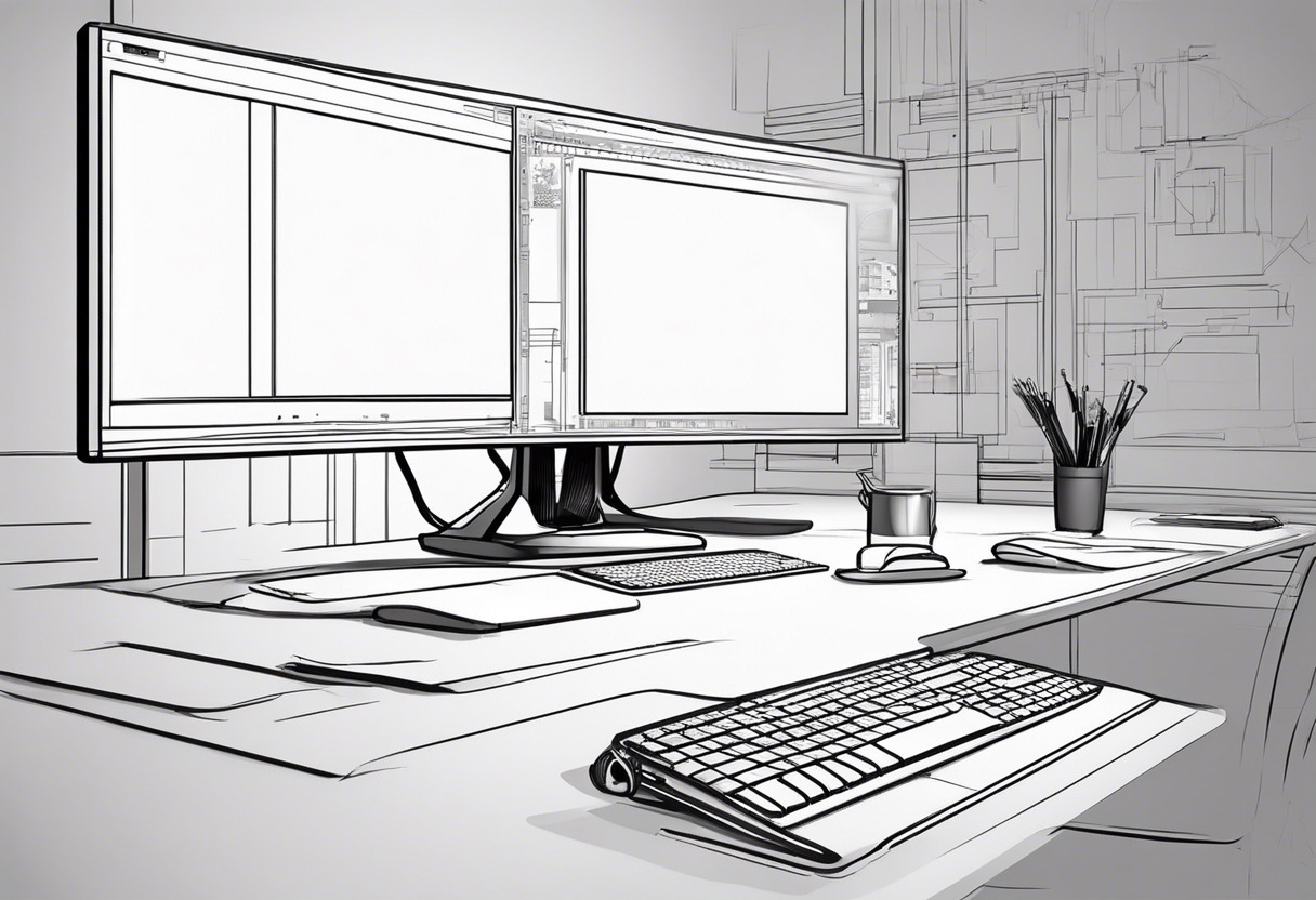 professional graphic designer working on a dual-monitor setup, with CorelDRAW interface visible