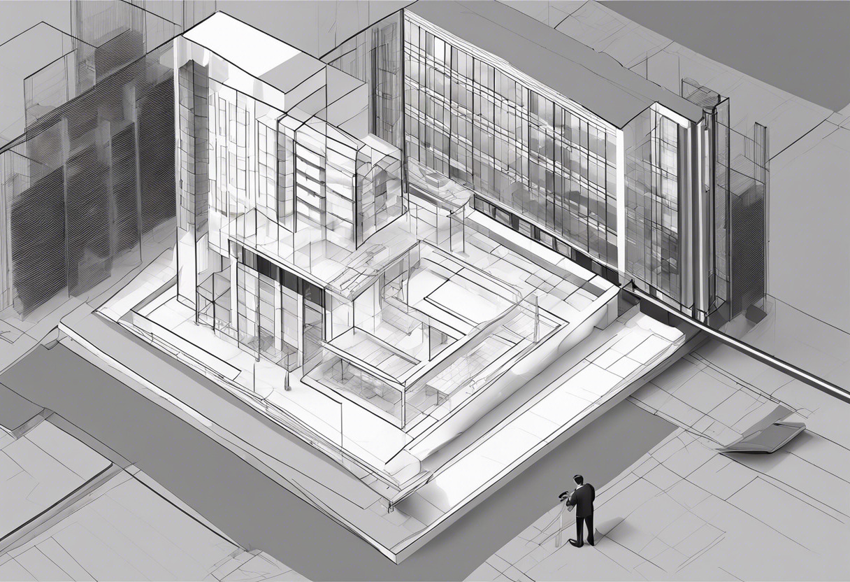 Real estate developer reviewing a 3D BIM model of a building