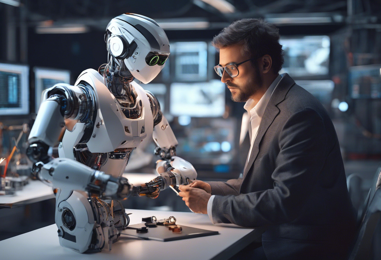 scientist working on a robot