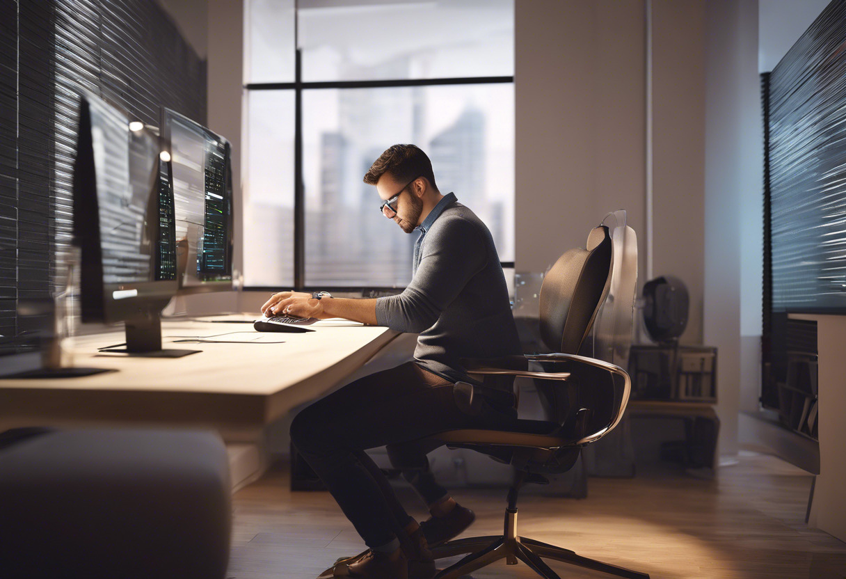 Software developer analyzing Userlane’s and Whatfix’s offerings, in a well-lit room equipped with essential coding gear.