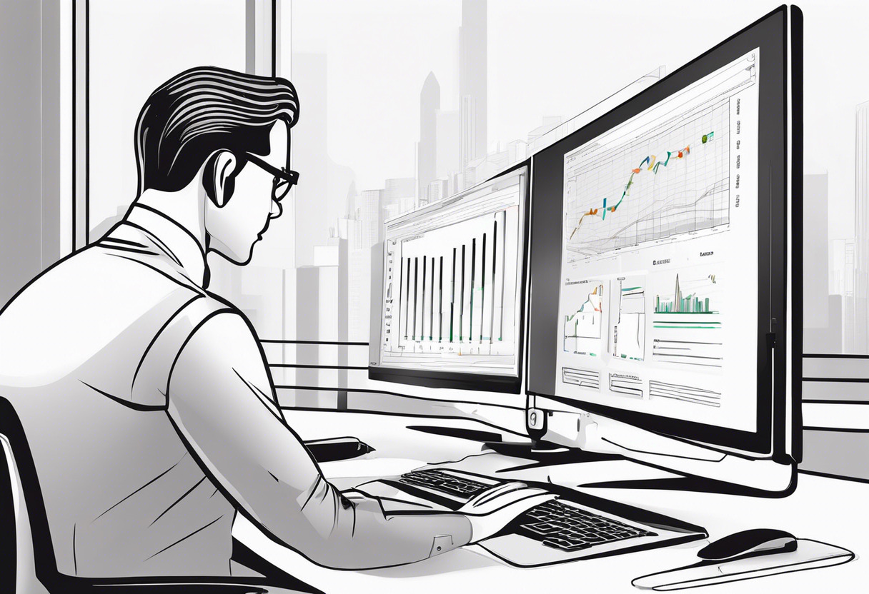 Training Manager analyzing data analytics on computer screen