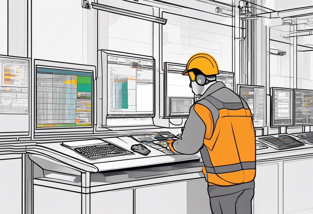 Worker in a small scale manufacturing unit monitoring production statistics on an Operator Interface Terminal